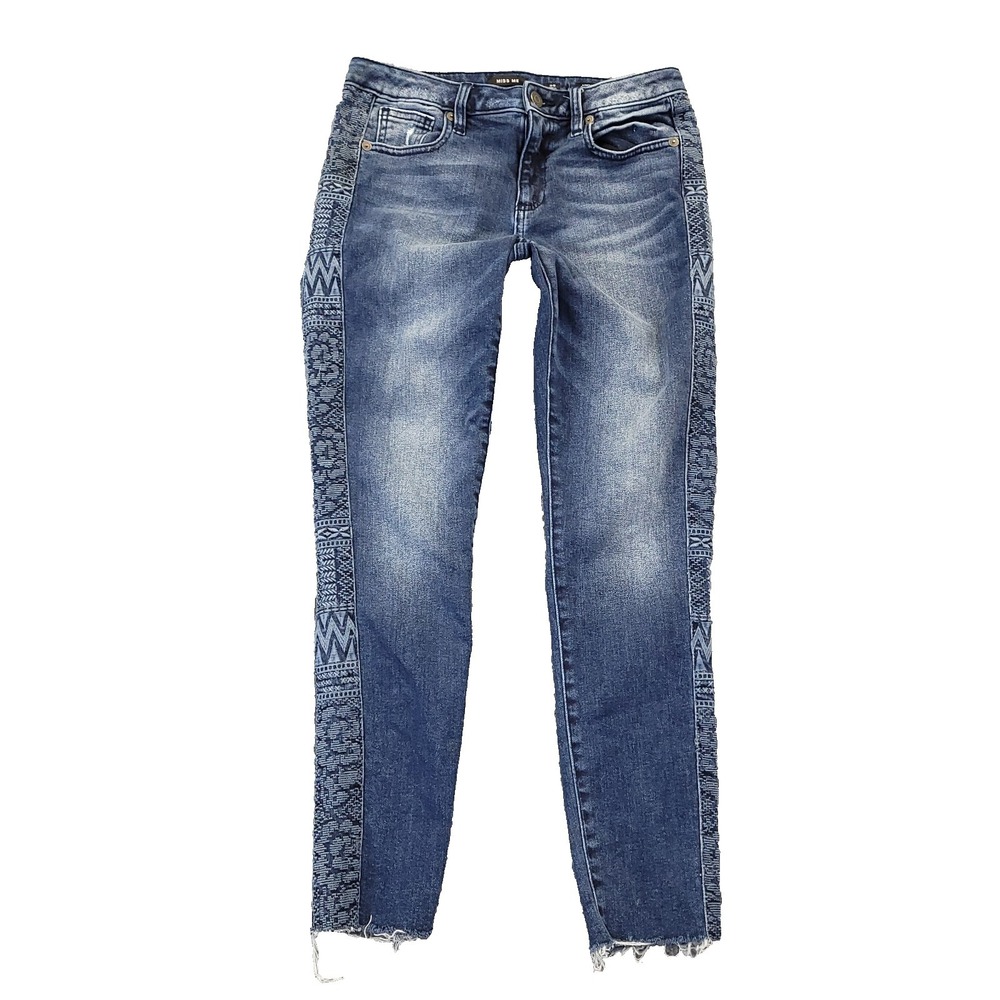 Miss Me Womens Jeans 27x25 Actual Sz Ankle Skinny Stretch Tribal Side Panels